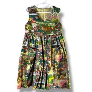 Homemade Girls Size 6-8? Cat Dress Jumper Whimsical Cottagecore Playful Colorful